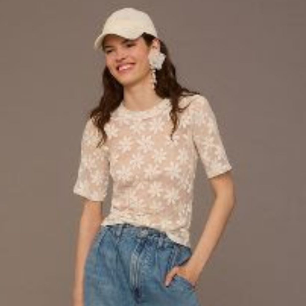 Porridge Daisy Sheer Lace Tee